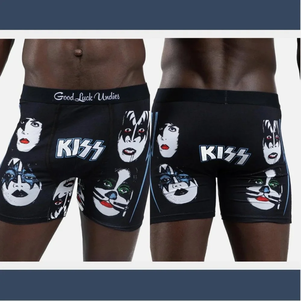 NEW‎ Good Luck Undies [ Men's Large ] KISS Boxer Brief Underwear Black